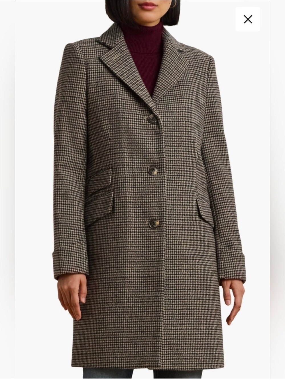NWOT: Lauren Ralph Lauren Brown and Black Houndstooth Long Coat (6) - Picture 3 of 7